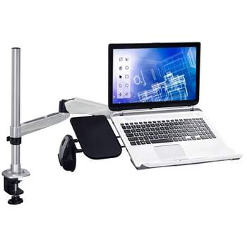 Mount-It! Laptop Desk Stand Mount Organizer w/ Mouse Pad Up to 17 in. | Height Adjustable Articulating Support Arm with Tilt and Swivel | C-clamp Base