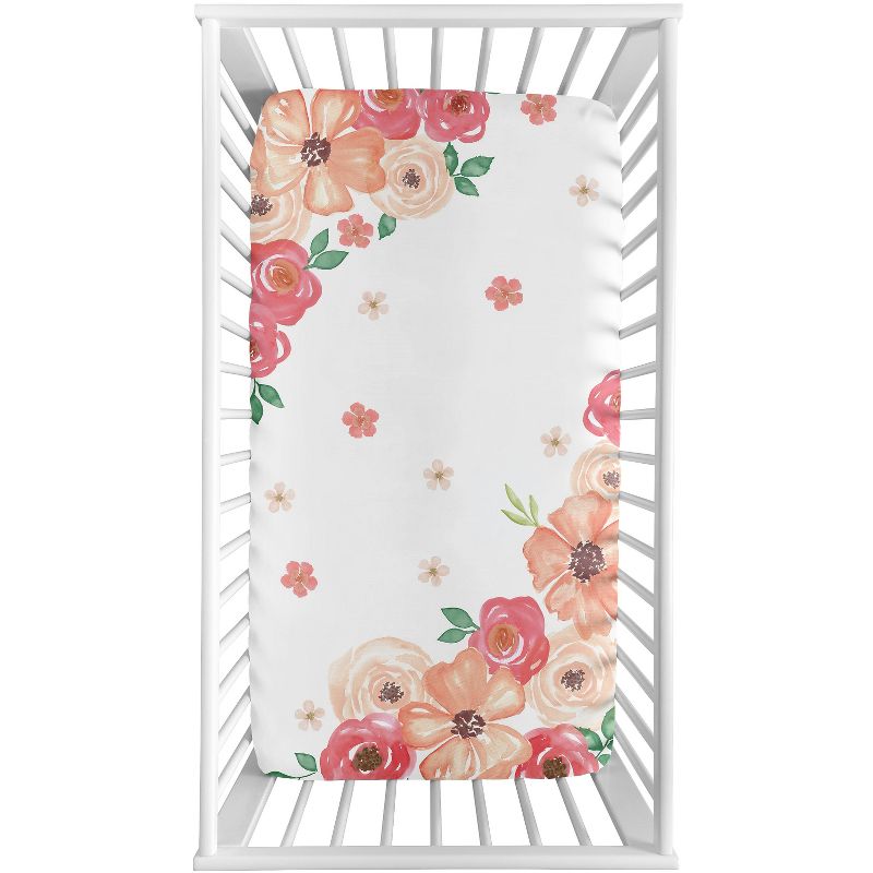 Sweet Jojo Designs Girl Photo Op Fitted Crib Sheet Watercolor Floral  Peach and Green, 3 of 6