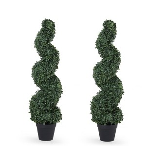 poetree 3/4/5 Ft Artificial Boxwood Spiral Topiary Trees, Artificial Plants Outdoor Spiral Faux Potted Trees Set of 2 - 1 of 4