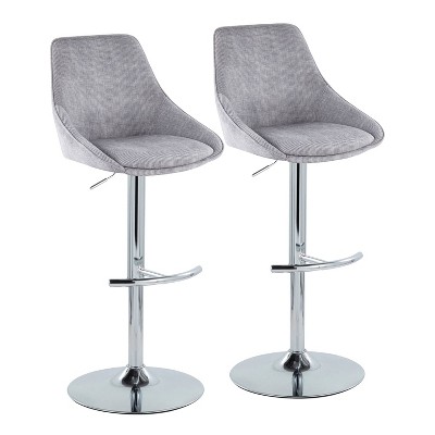 Set of 2 Diana Metal/Corduroy Barstools Chrome/Gray - LumiSource: Swivel, Adjustable Height, Steel Frame