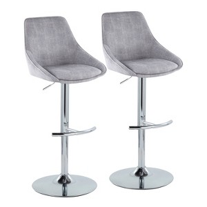 Set of 2 Diana Metal/Corduroy Barstools Chrome/Gray - LumiSource: Swivel, Adjustable Height, Steel Frame - 1 of 4