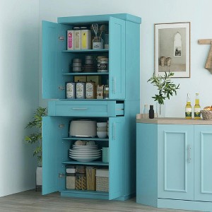 Resenkos Modern Freestanding Pantry with Doors, Drawer and Adjustable Shelving, Turquoise Blue - 1 of 4