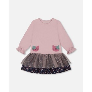 Deux par Deux Girl Bi-Material Dress Dusty Pink - 1 of 4