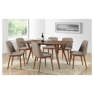 Lavin Mid-Century Faux Leather Dining Chairs - Brown Walnut/Beige (Set Of 2) - Baxton Studio - 1 of 4