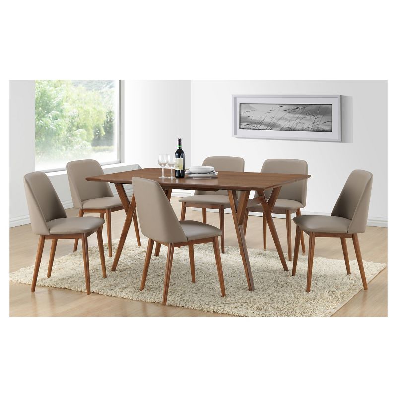 Lavin Mid-Century Faux Leather Dining Chairs - Brown Walnut/Beige (Set Of 2) - Baxton Studio: Upholstered, Wood Legs, Armless, 5 of 6