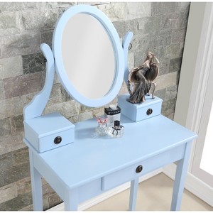 Okak Vanity Table and Chair Set, Wooden Makeup Vanity Table and Stool Set for Bedroom Living Room, with Elegant Mirror Oval Shape, Blue - 1 of 4