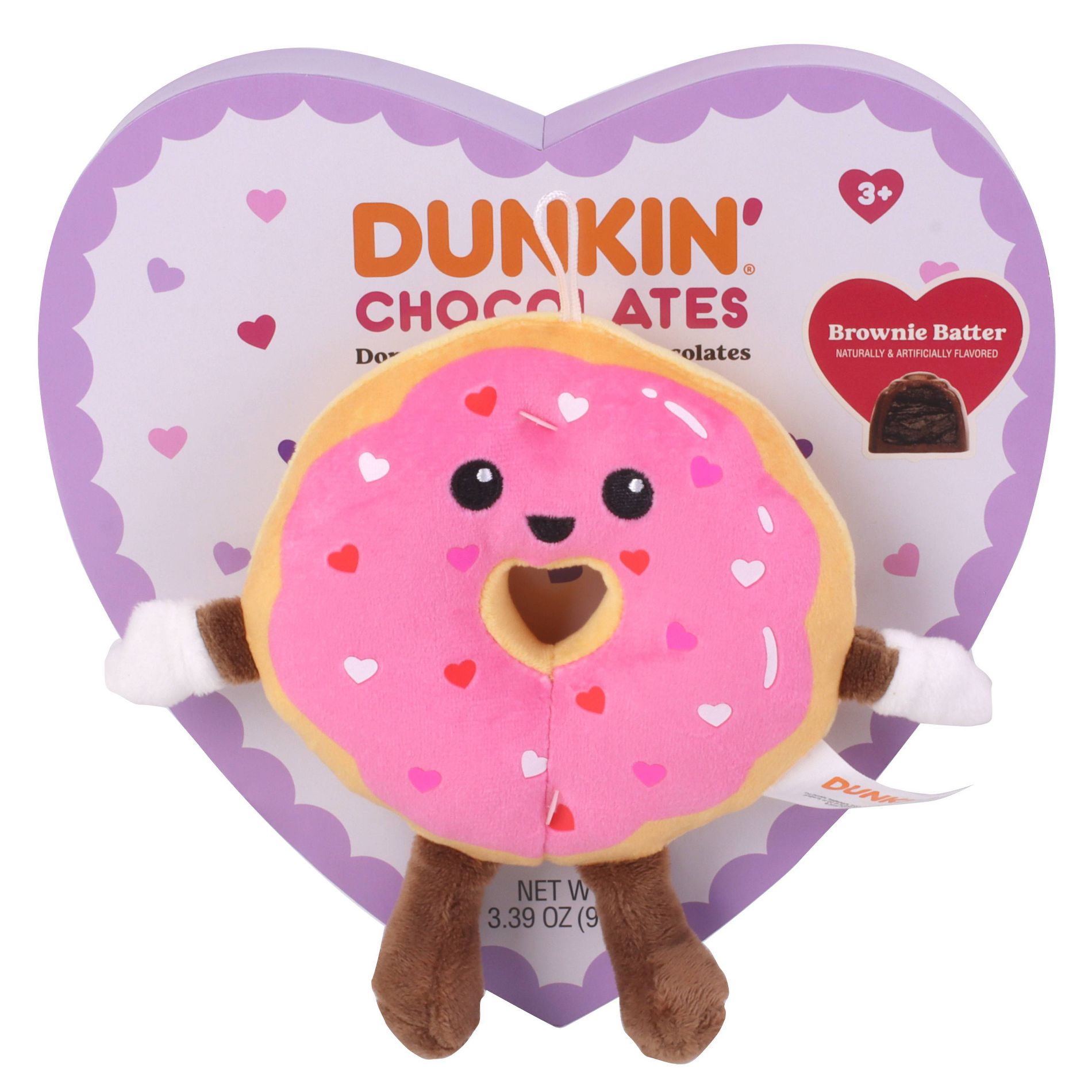 Dunkin' Donuts Valentines Heart Box Chocolates with Plush - 3.39oz