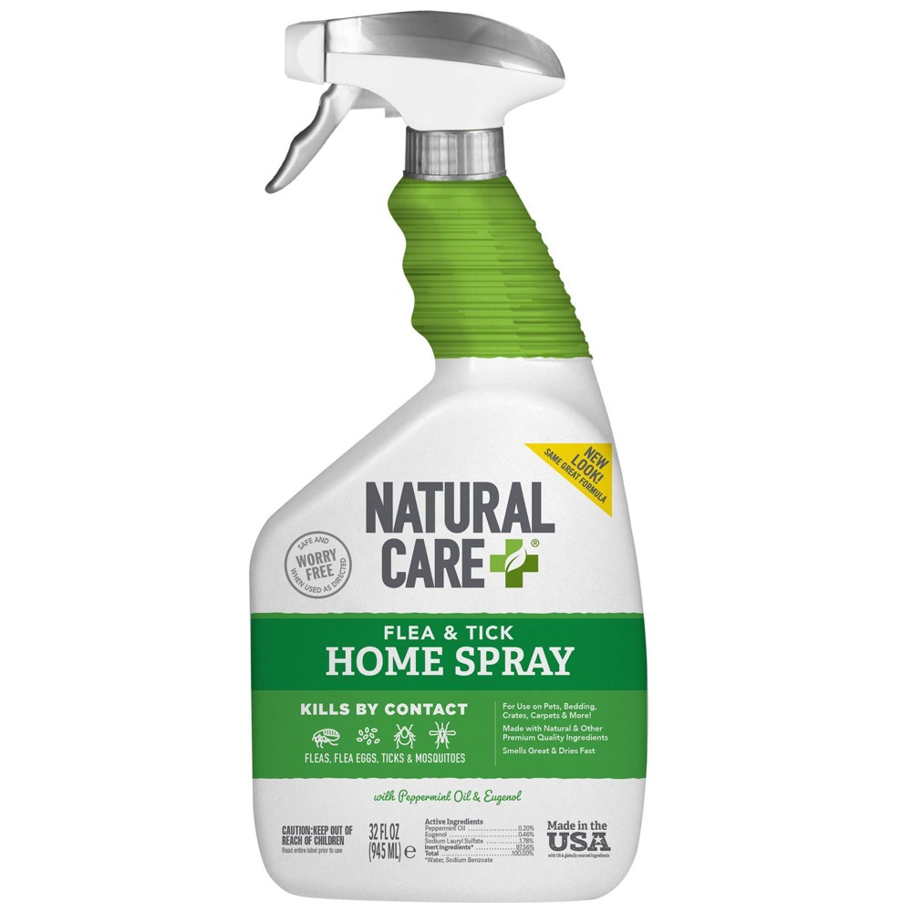 Natural Care+ Flea and Tick Home Spray for Dogs  Cats and Home| Flea & Tick Treatment for Dogs  Cats and Home | Flea & Tick Killer with Certified Natural Oils | 32 Ounces