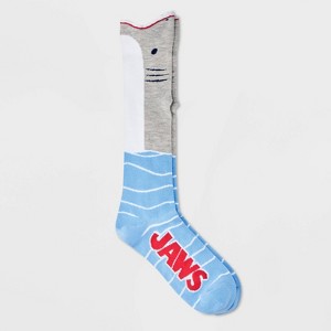 Women's Jaws Knee High Socks - Heather Gray/Blue 4-10: Polyester Spandex Blend, Tagless, Knit Fabric - 1 of 3