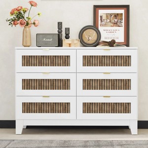 47.24"W Rustic Farmhouse Style Wooden Dresser with 6 Drawers, Storage Cabinet with Metal Handles 4B - ModernLuxe - 1 of 4