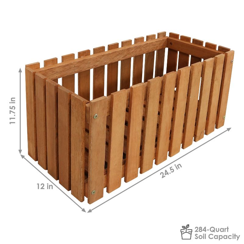 Sunnydaze Outdoor Rectangle Meranti Wood Picket Style Planter Box for Flowers, Herbs, Vegetables and Plants - 24" W - Brown, 4 of 9