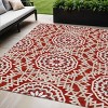 Red Beige And Ivory Floral Medallion Washable Indoor Outdoor Area Rug - 2 of 4