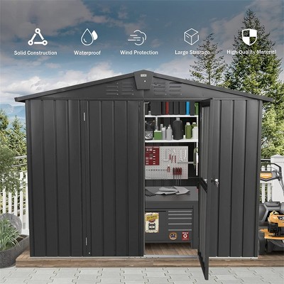 Outdoor Storage Shed with 32 Air Vents, Lockable Door Key Lock, Roof Galvanized Steel Storage Cabinet, Rust-proof Garden Shed for Backyard, Lawn
