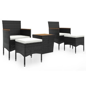 vidaXL Solid Acacia Wood Garden Bistro Set 5-Piece Balcony Set Garden Furniture Seating Set Balcony Furniture Table Chairs Footstool Poly Rattan Black - 1 of 4