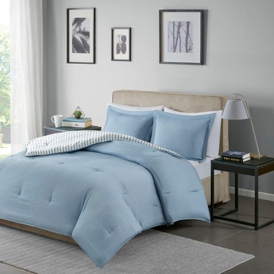 Full Blue Reversible Down Alternative Microfiber Comforter Set