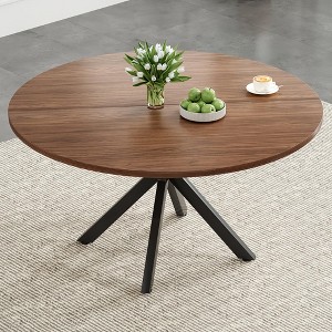 Okak Mid Century Dining Table for 4-6 Person, Round Table with Metal Cross Legs, Dinner Table for Living Room, Dining Room, Kitchen - 1 of 4