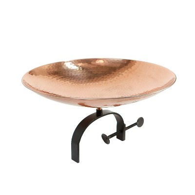 8" Stainless Steel Birdbath Bowl with Over Rail Bracket Polished Copper Plated - ACHLA Designs