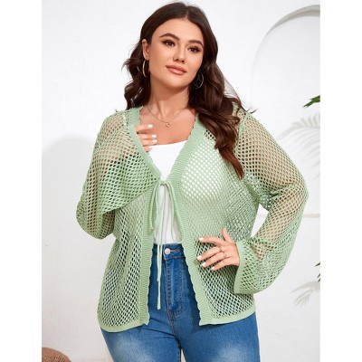 Women's Plus Size Knit Open Front Cardigan Hollow Out Summer Cardigan