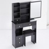 Gulches Compact Black Vanity Tables Set with Sliding Mirror & Cushioned Stool simplified version - 3 of 4