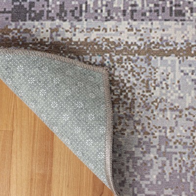 Blue Abstract Patchwork Non-Slip Washable Indoor Area Rug, 6' x 9'
