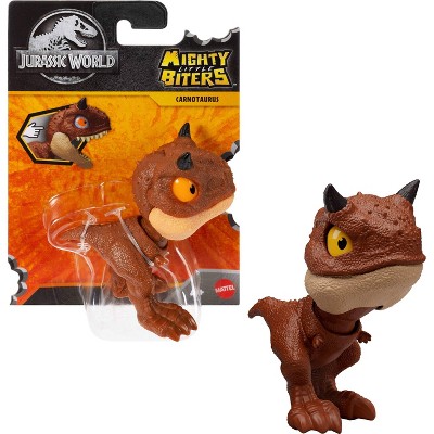 Jurassic World Mighty Little Biters Carnotaurus Dinosaur Toy with Bite Action, Eye Change, Collectible Figure