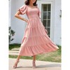 Coolmee Women's Summer Puff Short Sleeve Maxi Dress Square Neck Smocked Tiered Ruffle Long Flowy Beach Dresses - 2 of 4
