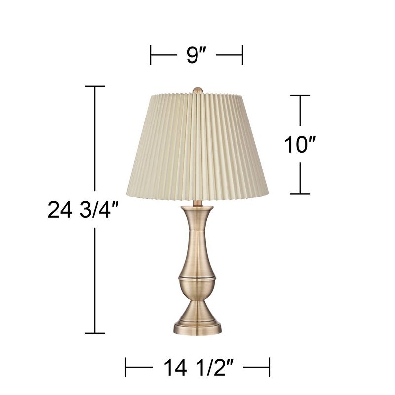 Regency Hill Becky Traditional Table Lamps 24 3/4" High Set of 2 Antique Brass Metal Ivory Linen Pleat Shade for Bedroom Living Room Bedside Office, 4 of 6