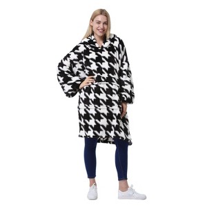Catalonia Houndstooth Oversized Super Soft Warm Blanket Hoodie Sweatshirt for Women Wife, Giant Flush Pullover with Large Front Pocket - 1 of 4