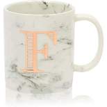 Farmlyn Creek White Marble Ceramic Coffee Mug, Letter F Monogrammed Gift (11 oz)
