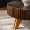 Sapphtopaz 35.4" Wood Retro Coffee Table with Groove Design Round Center Table with 3 Wood Legs Living Room Table Coffee Bar for Living Room - 2 of 4