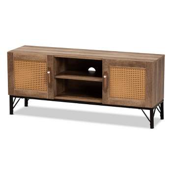Veanna Bohemian Natural Wood and Metal 2 Door Synthetic Rattan TV Stand for TVs up to 40" Brown/Black - Baxton Studio