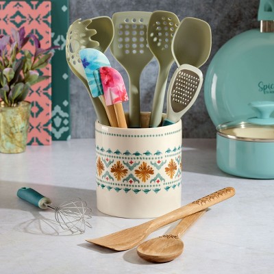 Spice by Tia Mowry Savory Saffron 12 Piece Wood and Nylon Kitchen Tool Set with Ceramic Crock — фото 2