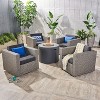 Christopher Knight Home Eli Outdoor Wicker 5 Piece Swivel Club Chair and Fire Pit Set with Cushions - 2 of 4