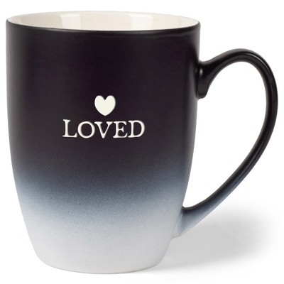 Elanze Designs Loved Two Toned Ombre Matte Black and White 12 ounce Ceramic Stoneware Coffee Cup Mug