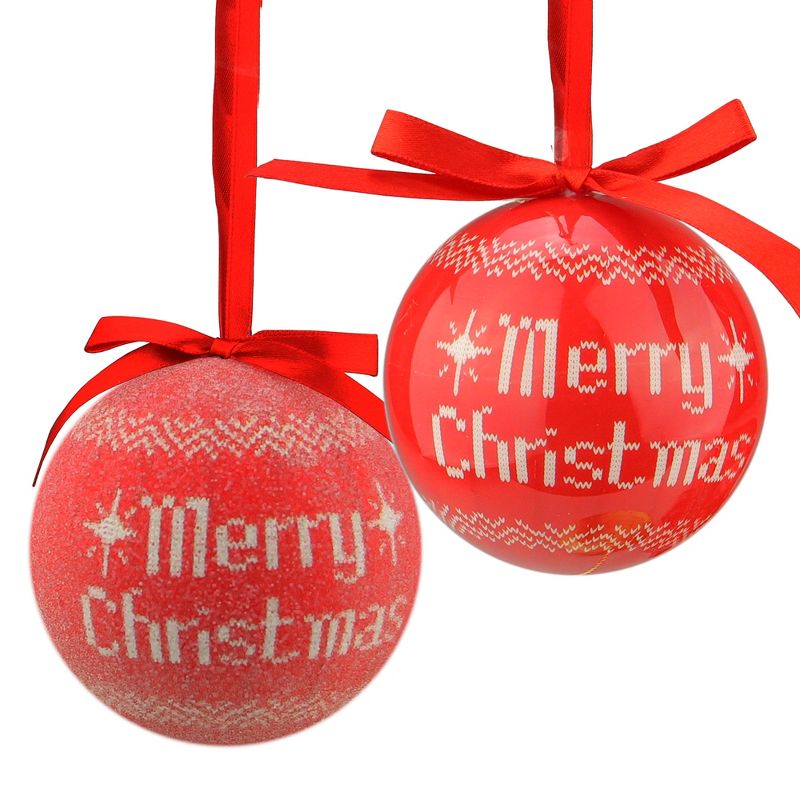 Northlight 6ct Nordic-Inspired Decoupage Shatterproof Christmas Ball Ornament Set 2.75" - Red/White, 1 of 5