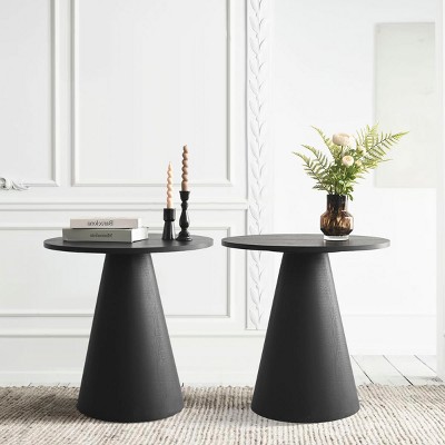 Dwen Small Round End Table,24 Round End Table with Pedestal Base,Black Circle Side Table-Maison Boucle