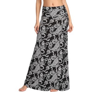 Women's Stylish Spandex Flare Maxi Skirt - Comfy Fold-Over Design Long Skirt for Effortless Style #5 - 1 of 4