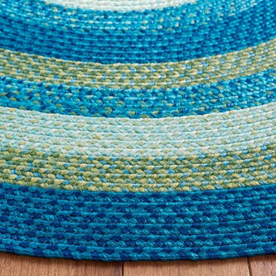 Aqua and Green Oval Braided Synthetic Area Rug 5' x 8'