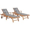 vidaXL Sun Lounger Set of 2 Teak Wood with Grey Check Pattern Cushion - 2 of 4