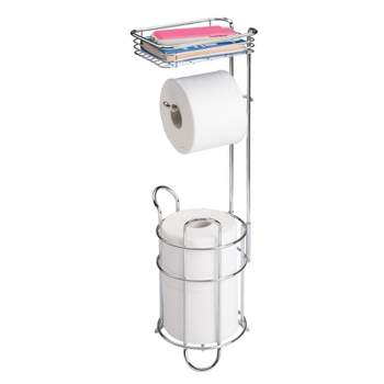 mDesign Steel Free Standing Toilet Paper Holder Stand and Dispenser