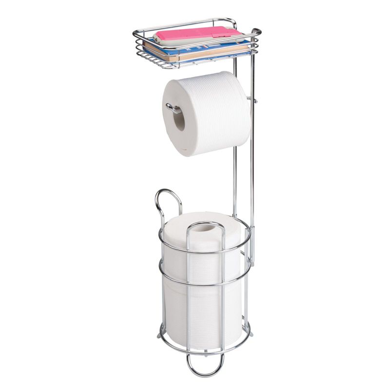 mDesign Steel Free Standing Toilet Paper Holder Stand and Dispenser, 1 of 6
