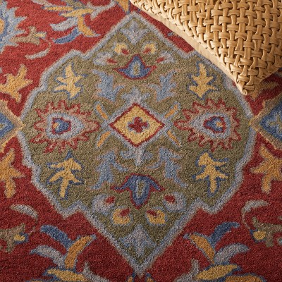 Handmade Red/Green Tufted Wool Rectangular Area Rug