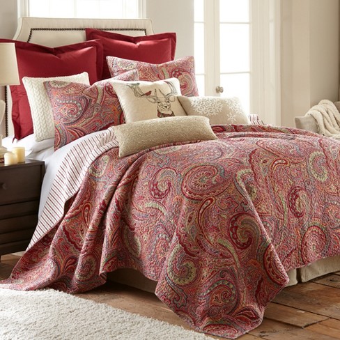 Spruce Red Quilt Set - One Full/Queen Quilt and Two Standard Shams - Levtex  Home