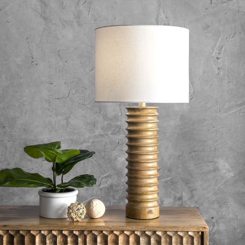 nuLOOM Durham 25" Wood Spiral Table Lamp Lighting - Natural 25" H x 13" W x 13" D, 2 of 5