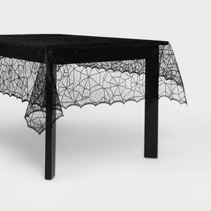 60"x84" Lace Halloween Tablecloth - Hyde and EEK! Boutique™: Eerie Cobweb Design, Polyester Fabric, Festive Dining Decor - 1 of 3