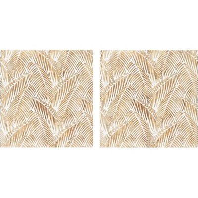 Elhovo 24" White and Gold Palm Leaf Wall Art Set
