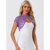 INSPIRE CHIC Women's Lace Stand Collar Pearl Button Short Sleeve Cropped Shrug - 2 of 4