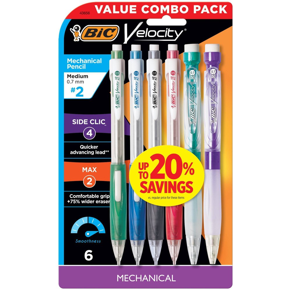 Bic Velocity Mechanical Pencils with Colored Leads - 6 ct