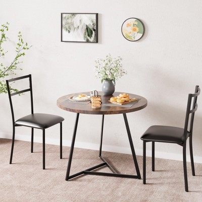 Round Dining Table Set for 2 with Cushion Chairs, 3 Piece Kitchen Table and Upholstered Chairs Circular