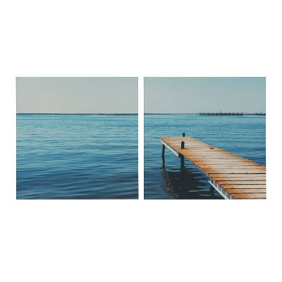 Etang de Thau Blue Coastal Canvas Wall Art Set